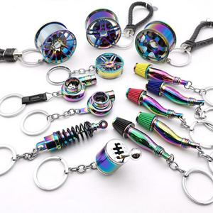 Car Parts Keychain NEO Chrome Metal Keyring Wheel Hub Nitrogen Gas Bottle Shock Absorber Key Chain