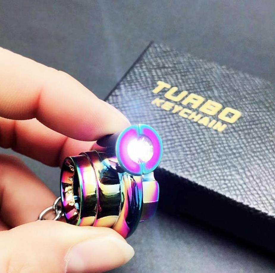 Turbo Keychain with LED Lighting Metal Spinning Turbocharger Automotive Mini Car Part Keychain with sound