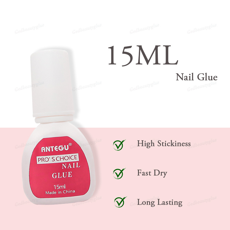 Nail Polish Glue Speed Liquid 15ml Brush On Nail Glue Private Label Pink Adhesive Glue