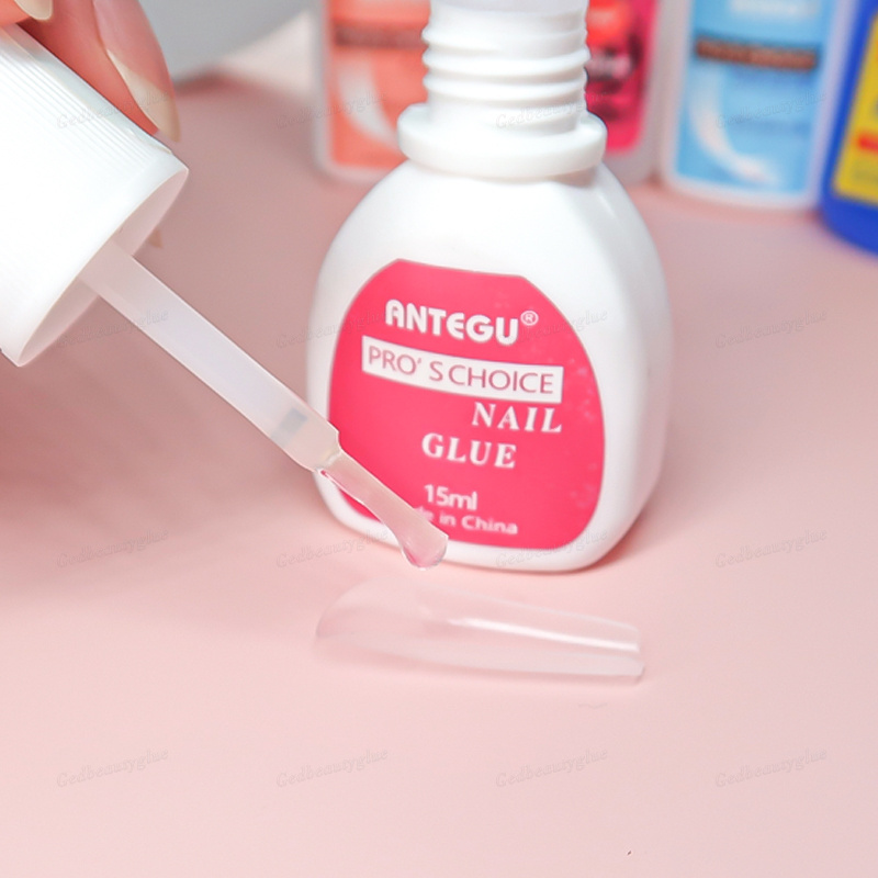 Nail Polish Glue Speed Liquid 15ml Brush On Nail Glue Private Label Pink Adhesive Glue