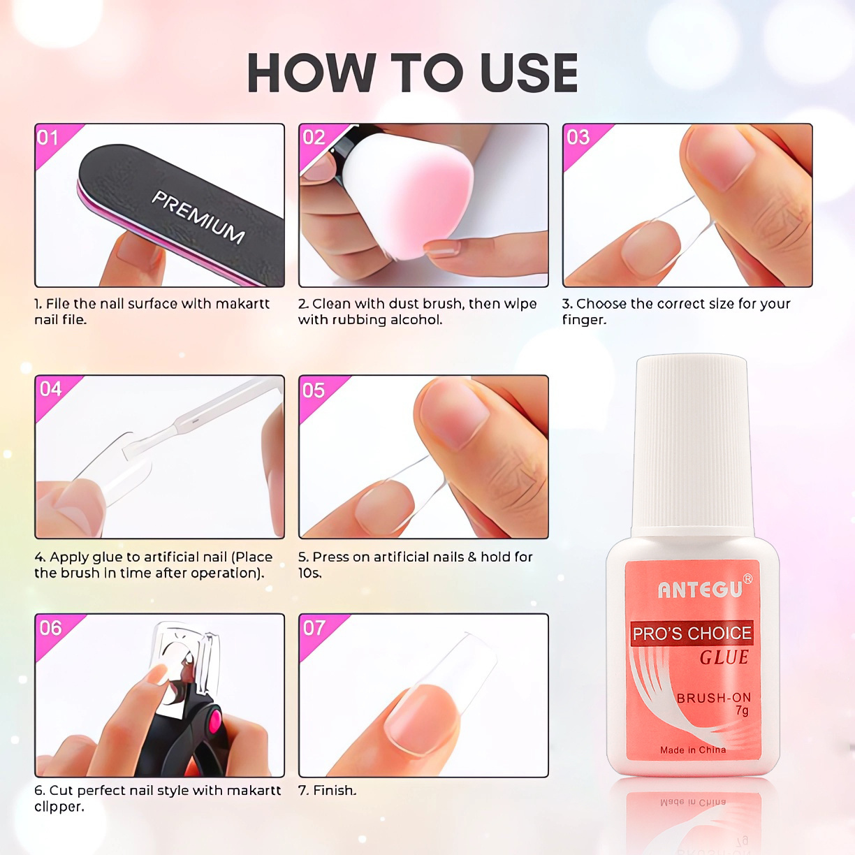 ANTEGU Waterproof Adhesive Brush On Long Lasting Super Strong Nail Glue For Nail Tips Acrylic Nails