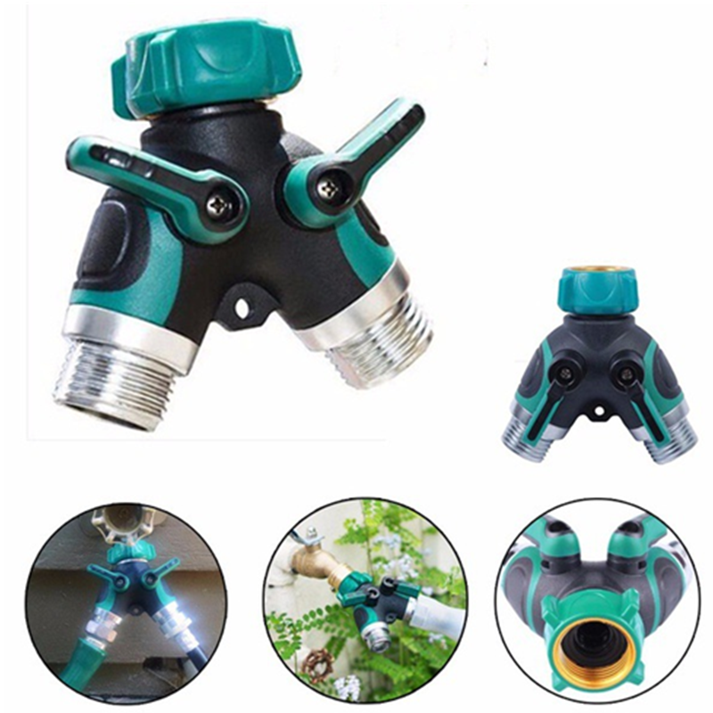 Hot Selling New Model  Garden hose tap adaptor connector 2 way hose splitter with shut-off valve for garden watering