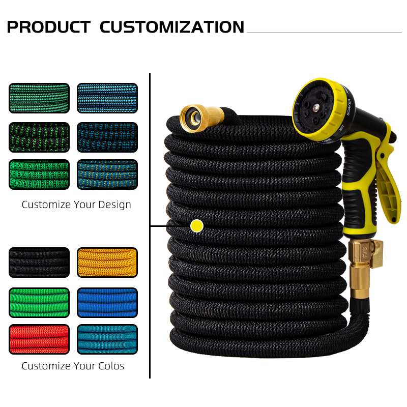 GEDENG Expandable Garden Expanding Hose with 8 Spray Modes and Detachable Nozzle for Watering & Car Washing, Black