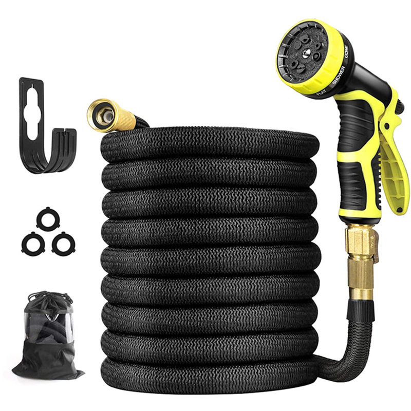 GEDENG Expandable Garden Expanding Hose with 8 Spray Modes and Detachable Nozzle for Watering & Car Washing, Black