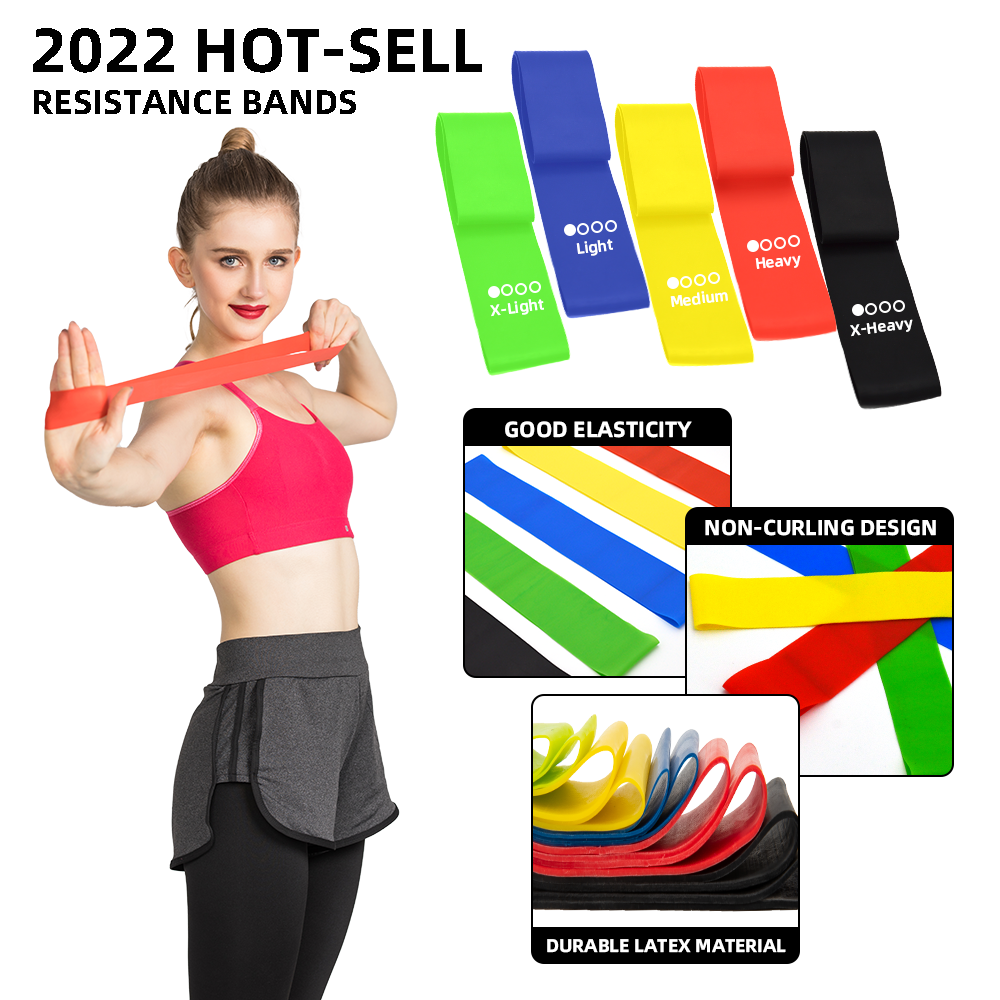 GEDENG Hot selling Eco set of 5 latex rubber resistance loop exercise bands set for home fitness stretching