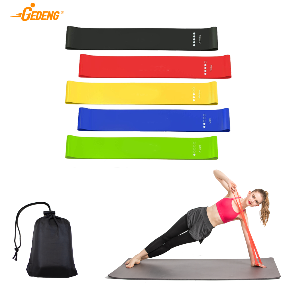 GEDENG Hot selling Eco set of 5 latex rubber resistance loop exercise bands set for home fitness stretching