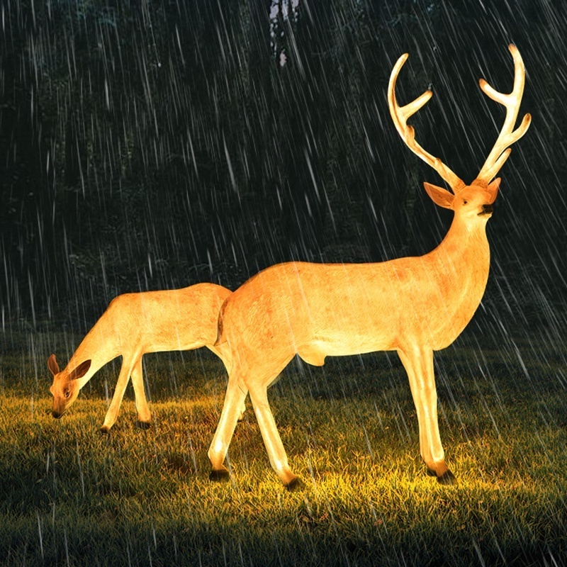 2024 Newest Solar Decorative Garden Street resin fiberglass Outdoor Giant Resin Animal Statue Light Deer Led Night Lamps