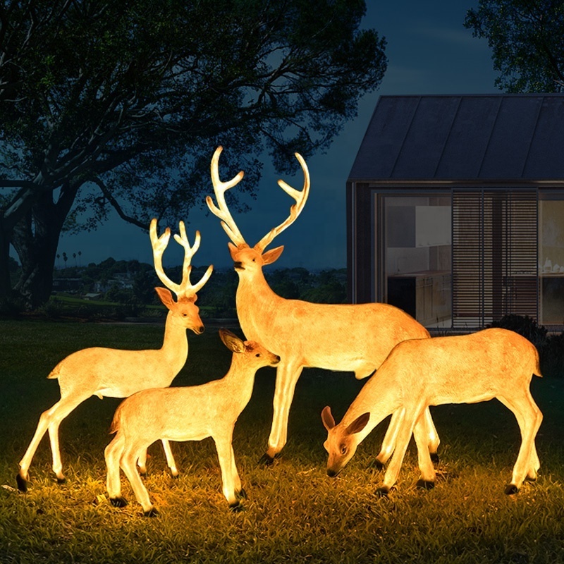 2024 Newest Solar Decorative Garden Street resin fiberglass Outdoor Giant Resin Animal Statue Light Deer Led Night Lamps