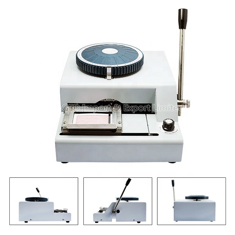 Guangzhou Manual PVC Card Embossing Machine 68 70 72 Character Letter Plastic Credit ID Plate Number Embosser for Metal Dog Tag