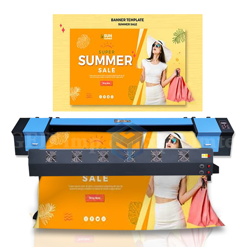 Guangzhou GED 1.6m 1.8m 3.2m Single Double XP600 Printhead Large Format Poster Canvas Printer 6ft Eco Solvent Printing Machine