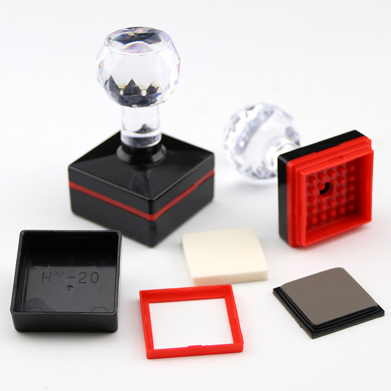 GED Self Ink Office Square Flash Stamp With Ink Filling Hole Stamp And Edge Seal HY Series Crystal Handle Rubber Stamp