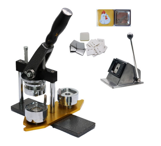 Guangzhou Square 55*55mm Pin Button Badge Maker Machine With Paper Cutter For Fridge Gift Key Holder Mirror Corkscrew