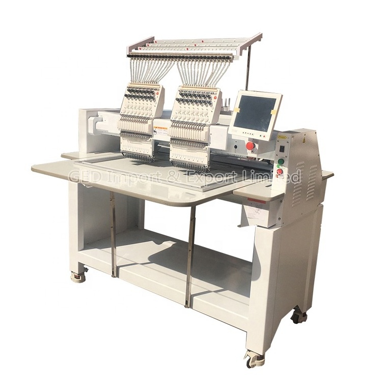 GED-1502 High Speed Double 2 Head T-Shirt Equipment Computerized 3D Hat Embroidery Sewing Machine for Cap Clothes Garment