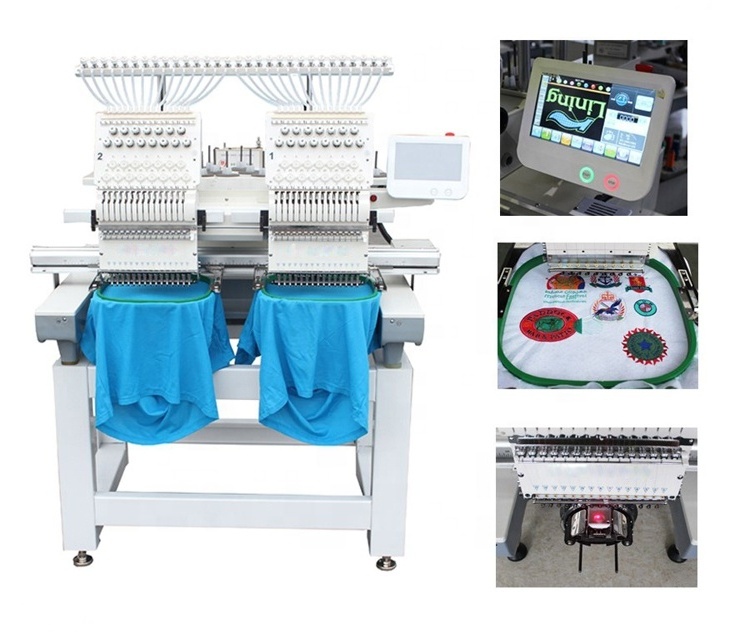 GED-1502 High Speed Double 2 Head T-Shirt Equipment Computerized 3D Hat Embroidery Sewing Machine for Cap Clothes Garment