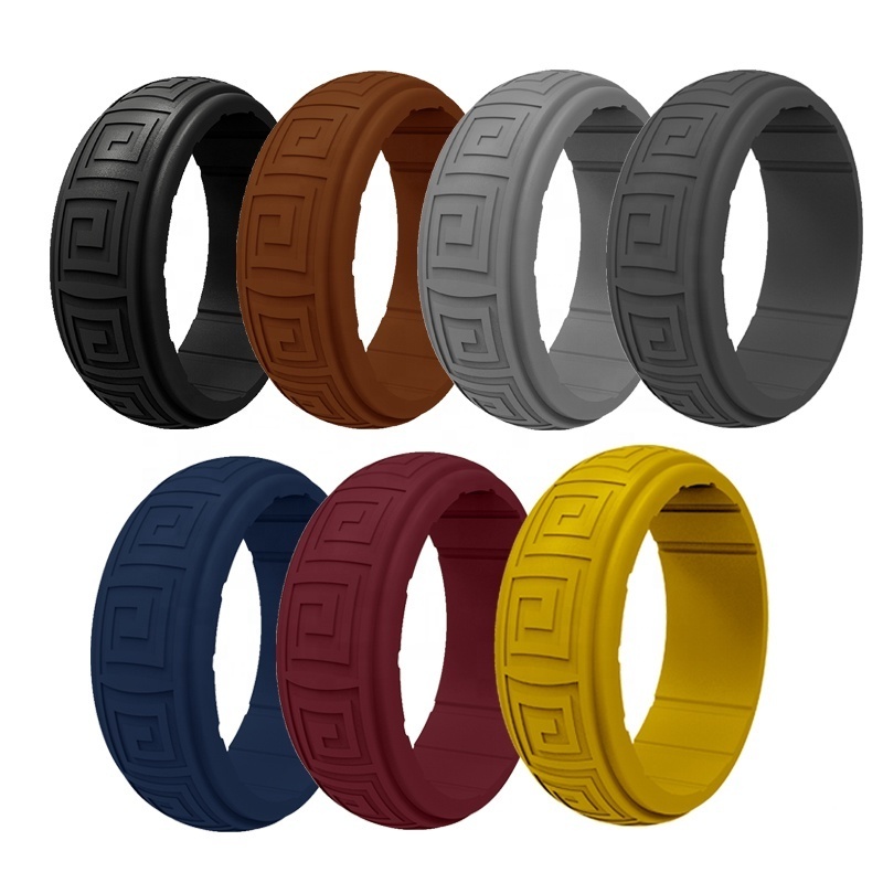 hotsale medical grade custom multi color men's breathable groove silicone wedding rings