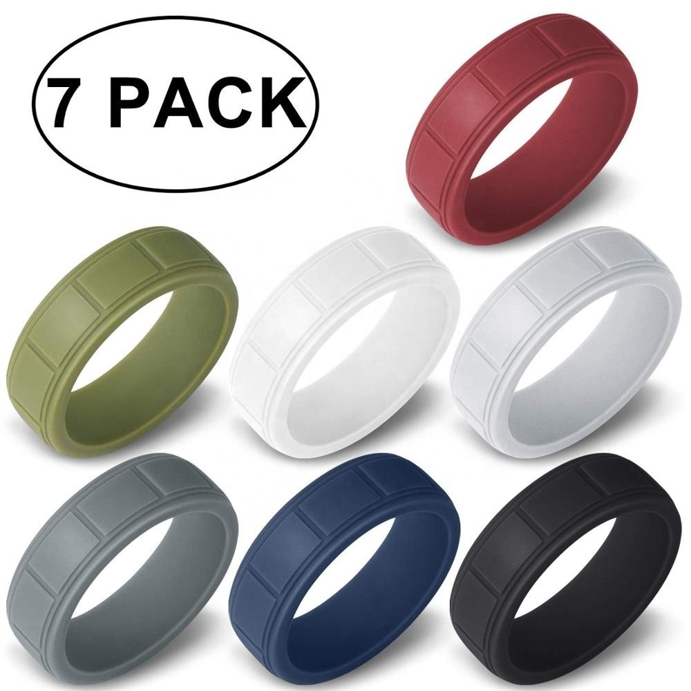 hotsale medical grade custom multi color men's breathable groove silicone wedding rings