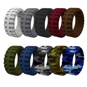 Tire Tread Design Breathable Grooves Rubber Silicone Wedding Ring Wedding Bands