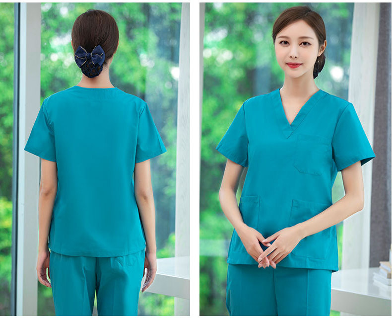 short sleeve solid  V neck uniform scrub sets hospital nursing tc uniform