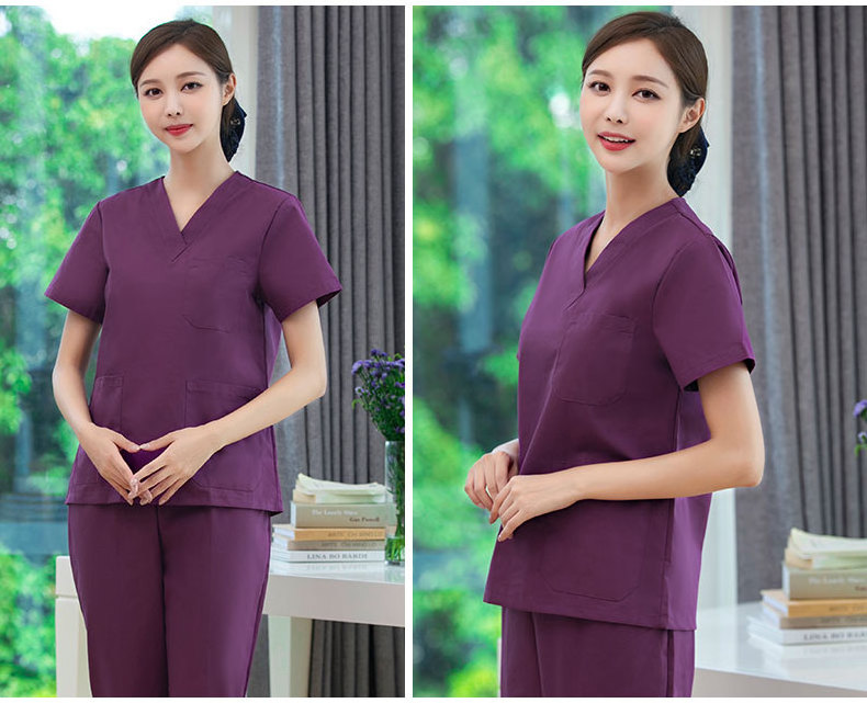 short sleeve solid  V neck uniform scrub sets hospital nursing tc uniform