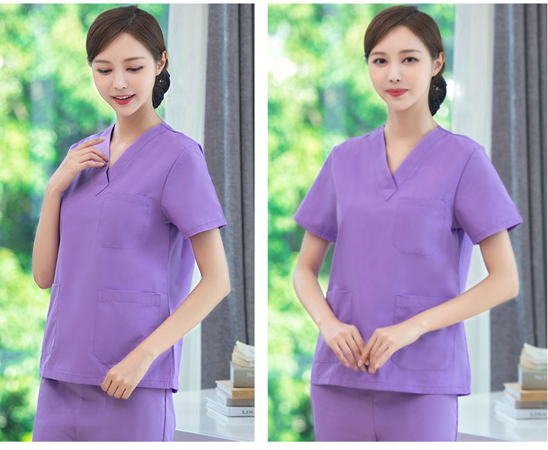 short sleeve solid  V neck uniform scrub sets hospital nursing tc uniform