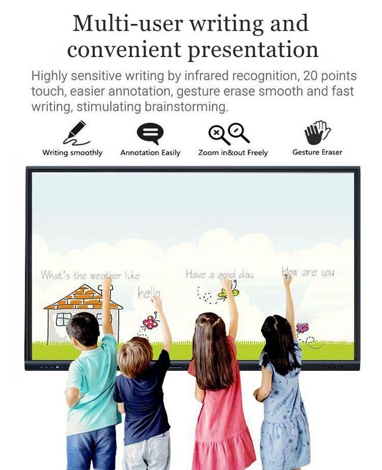 65 75 86 98 100 Inch MultiUser Interactive Whiteboard Blackboard LCD Smart board with Dual System for Classroom