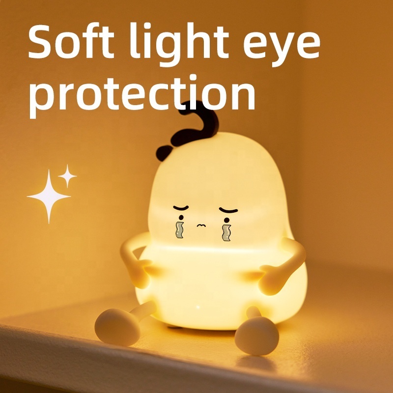 Cute Egg-Shaped LED Night Light with Cartoon Face  Warm Soothing Glow, Touch-Sensitive Lighting for Kids and Bedrooms