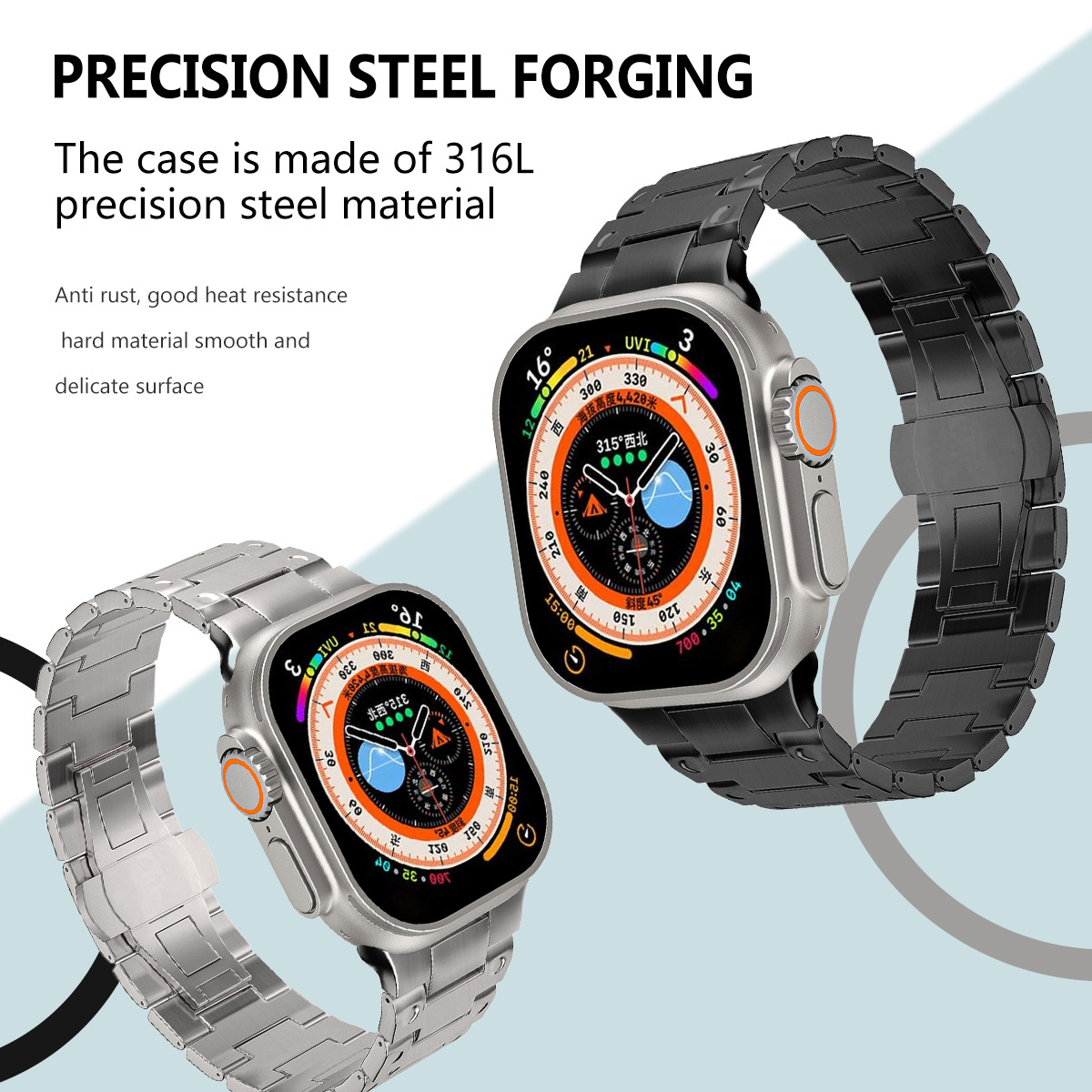 Luxury Titanium Strap for Apple Watch ultra 2 49mm Series 9 8 7 45 38mm Band For iWatch 6 5 4 SE 3 44mm Stainless steel Bracelet