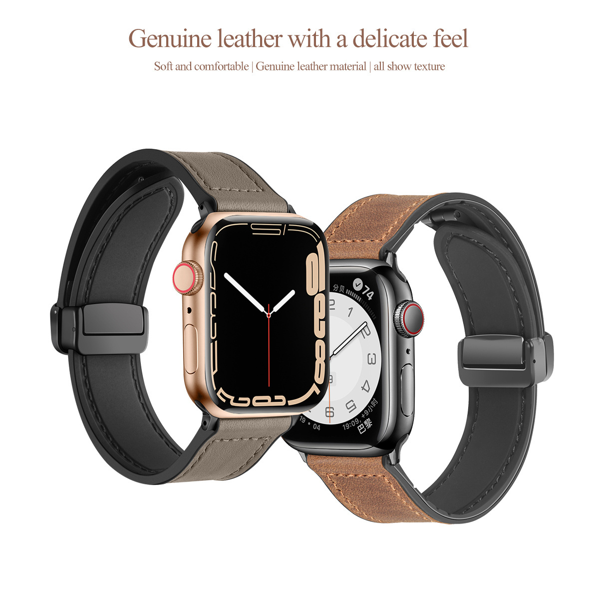 Magnetic Strap for Apple watch strap band 38mm 45mm 41mm Genuine Leather+silicone Strap for iWatch ultra 2 49mm Fashion Bracelet