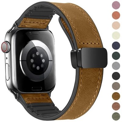 Magnetic Strap for Apple watch strap band 38mm 45mm 41mm Genuine Leather+silicone Strap for iWatch ultra 2 49mm Fashion Bracelet