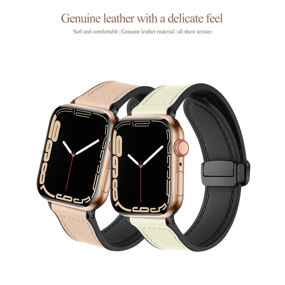 Magnetic Strap for Apple watch strap band 38mm 45mm 41mm Genuine Leather+silicone Strap for iWatch ultra 2 49mm Fashion Bracelet