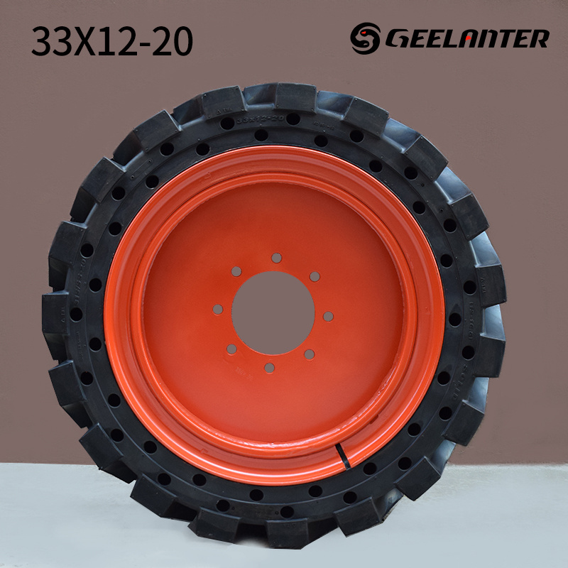 Bobcat Solid STIRE 33X12-20 for SKID STEER S220 S250 S300 S630 -GEELANTER Black Rubber Solid TIRE Foam Filled Tire 4pcs 1.5years