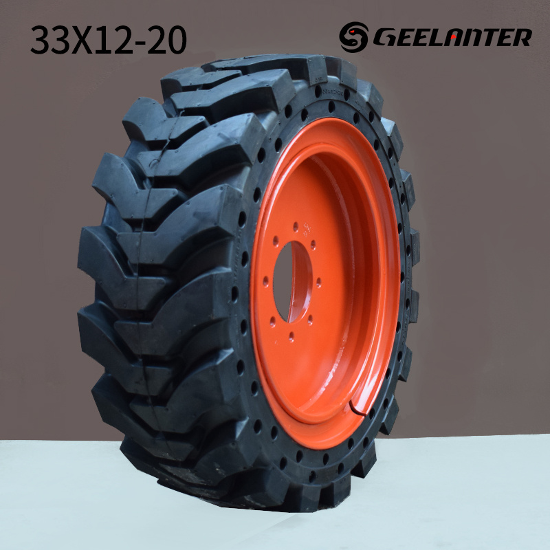 Bobcat Solid STIRE 33X12-20 for SKID STEER S220 S250 S300 S630 -GEELANTER Black Rubber Solid TIRE Foam Filled Tire 4pcs 1.5years