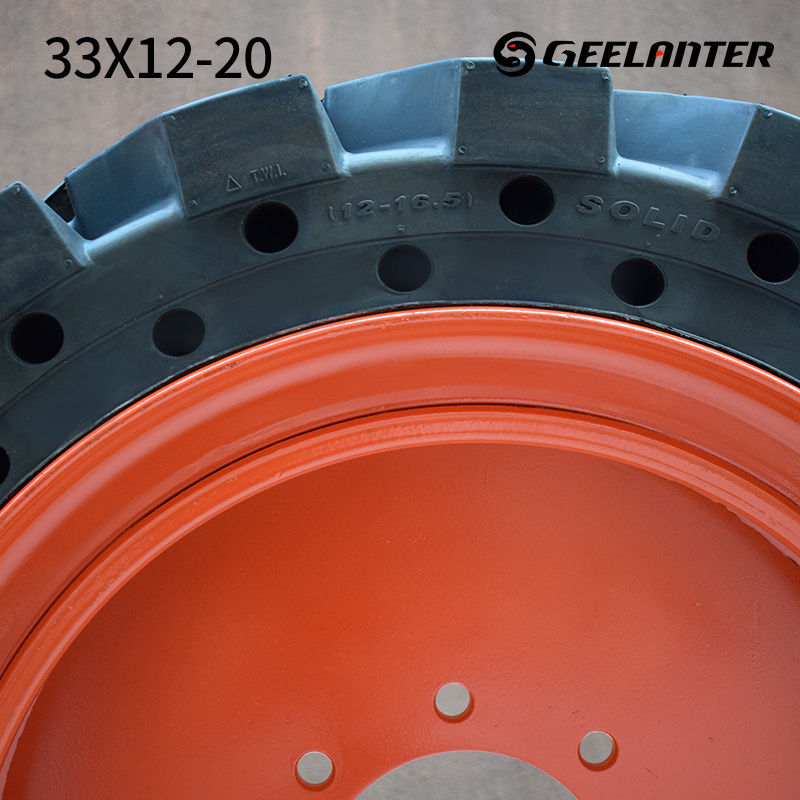 Bobcat Solid STIRE 33X12-20 for SKID STEER S220 S250 S300 S630 -GEELANTER Black Rubber Solid TIRE Foam Filled Tire 4pcs 1.5years