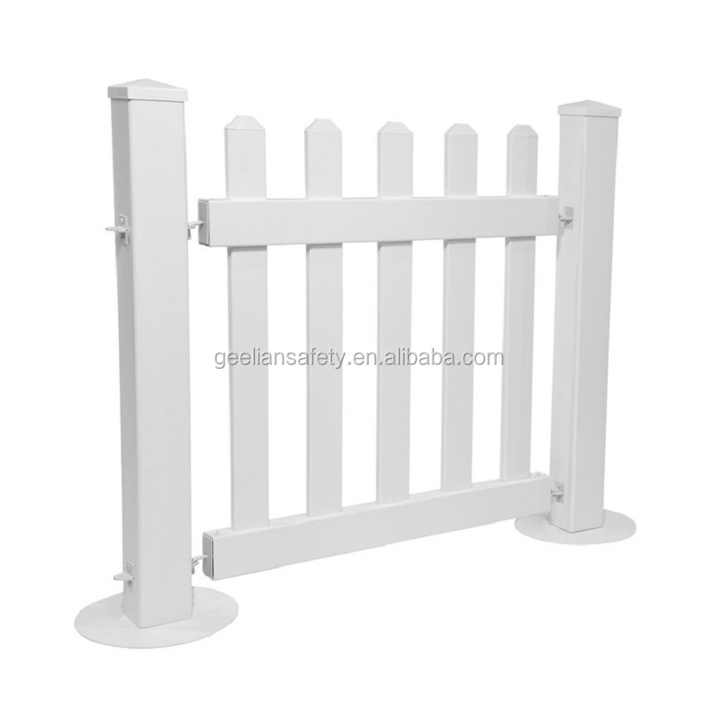 Picket Style Vinyl PVC Portable Temporary Event Fence Panel with Free Stand Post Base Feet white free standing picket fence