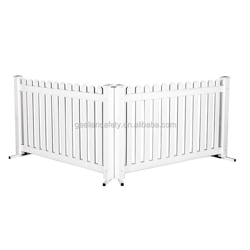 Picket Style Vinyl PVC Portable Temporary Event Fence Panel with Free Stand Post Base Feet white free standing picket fence