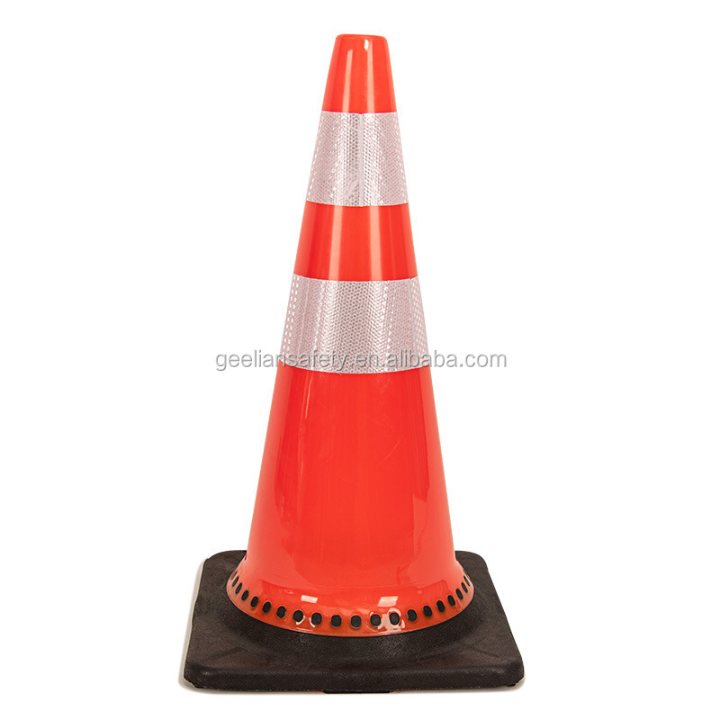 No MOQ free sample 28 inch road reflective plastic safety flexible black rubber base orange pvc traffic cone