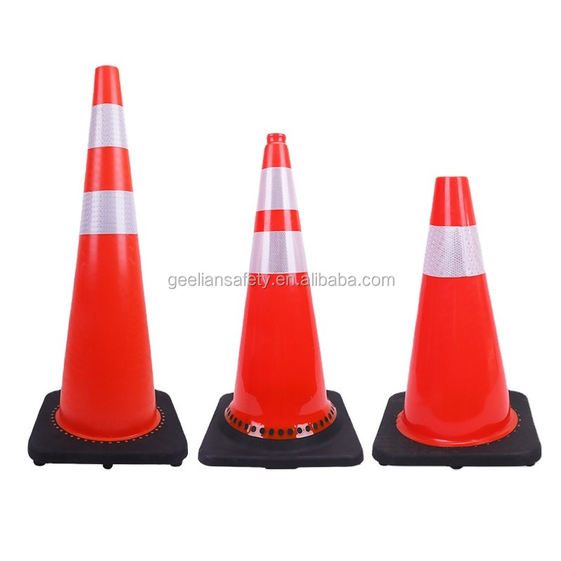 No MOQ free sample 28 inch road reflective plastic safety flexible black rubber base orange pvc traffic cone