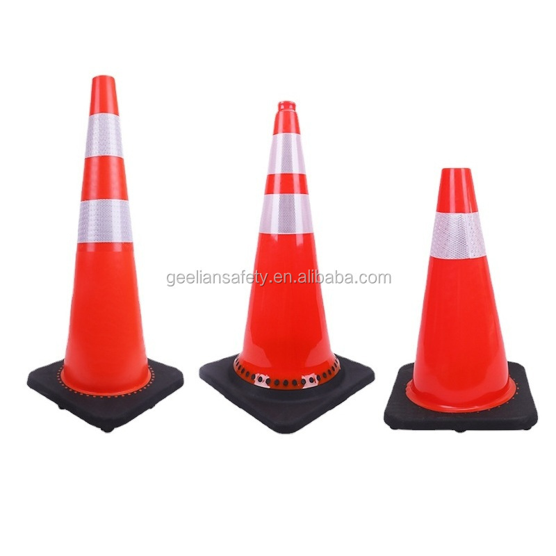 No MOQ free sample 28 inch road reflective plastic safety flexible black rubber base orange pvc traffic cone