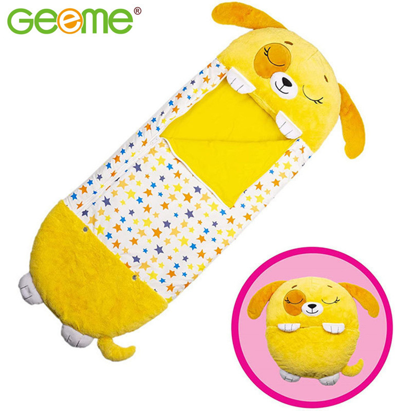 Hot Selling Geeme Fun Cartoon Pink Plush Cat Sleeping Bag with Pillow for Kids