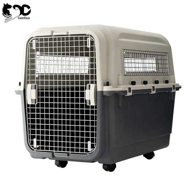 Geerduo Small Medium Custom Rolling Plastic Portable Detachable Ventilated Pet Travel Cage House Dog Cat Carrier Crate With Tray