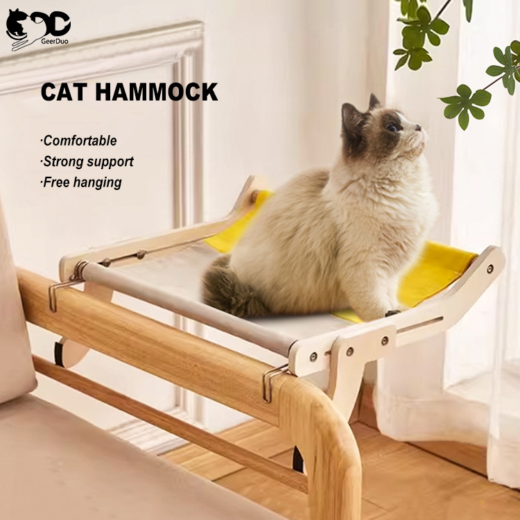 GeerDuo Pet Wholesale Multifunctional Adjustable Foldable Wood Cat Hanging Beds Window Perch Hammock