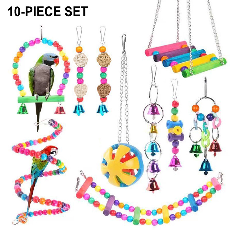 10 Pack Pet Bird Swing Hanging Chewing Climbing Parrot Perch Ladder Cage Toy Set