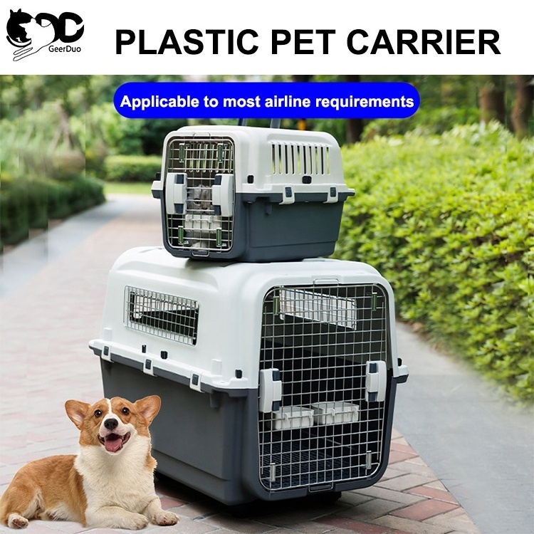 Geerduo Small Medium Custom Rolling Plastic Portable Detachable Ventilated Pet Travel Cage House Dog Cat Carrier Crate With Tray