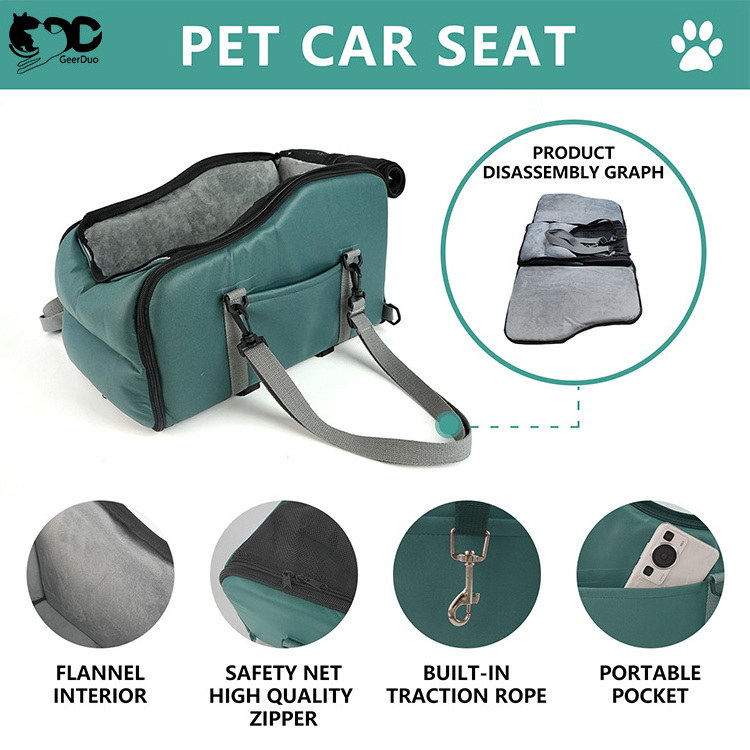 GeerDuo Multi-functional Portable Breathable Leathaire Pet Carrier Backpack Bag Easy Assemble Dog Cat Car Booster Seat