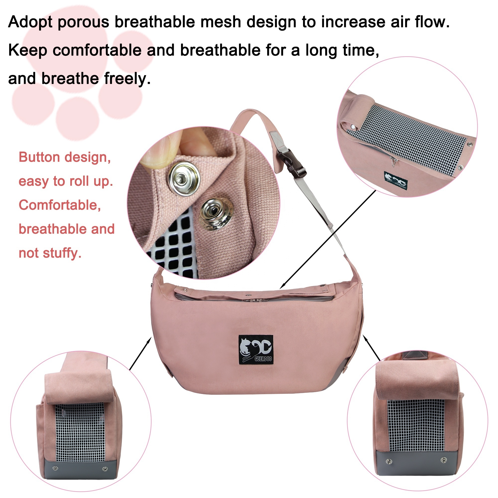 Anti - Slip Drawstring Adjustable Crossbody Shoulder Hands Free Small Dog Cat Pet Carrier Papoose Bag For Outdoor Travel