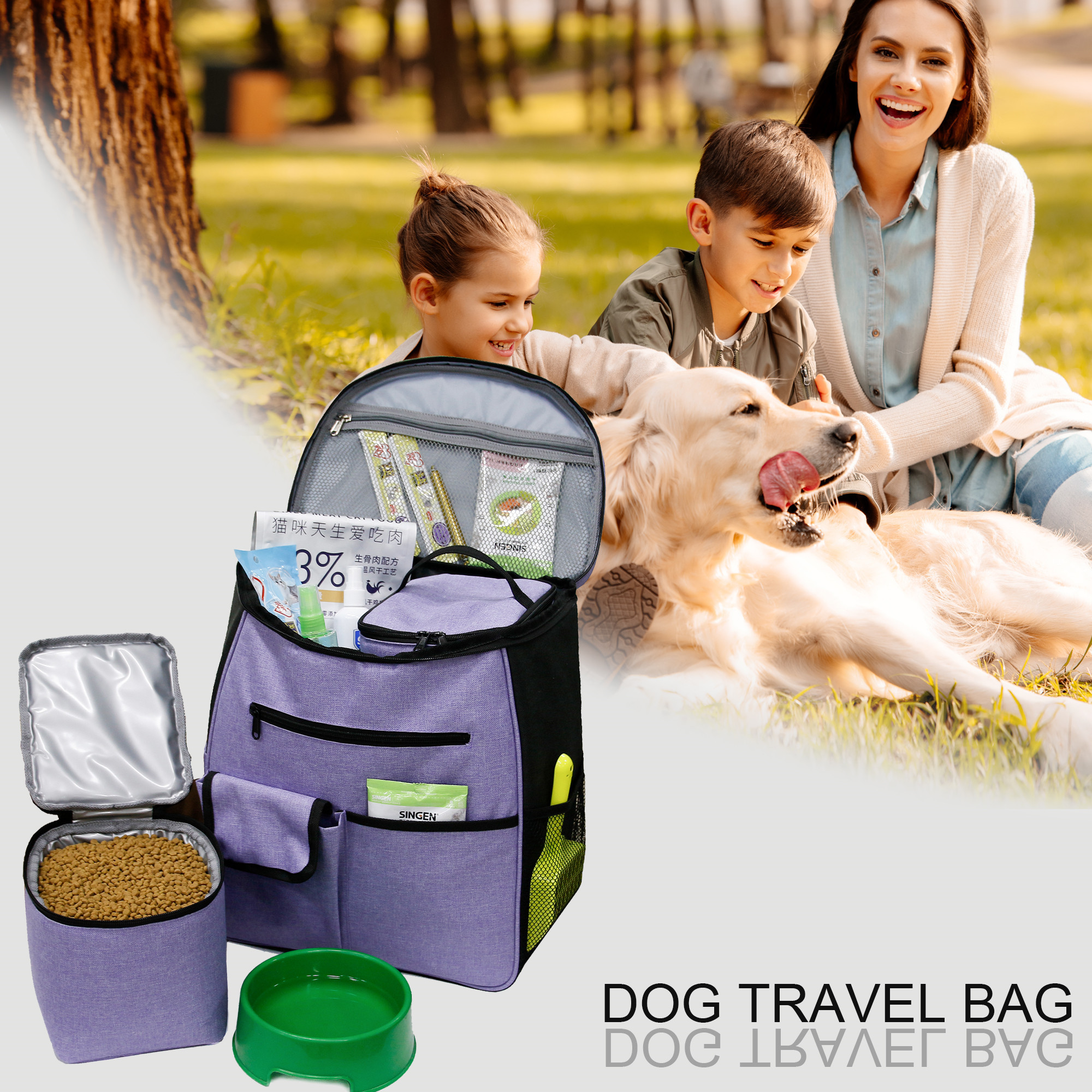 Multi-Functional Pockets Airline Approved Overnight Weekend Pet Dog Accessories Backpack Pet Travel Bag With Food Container Bag