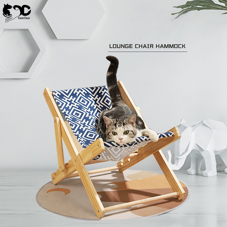 GeerDuo New Arrival Adjustable Wood Cat Hammock Furniture Mini Beach Chair Elevated Relaxation Cat Nest Bed