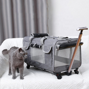 Large Detachable Collapsible Breathable Soft Panel Pet Dog Cat Travel Trolley Carrier Bag Cage Kennel With Wheels Shoulder Strap