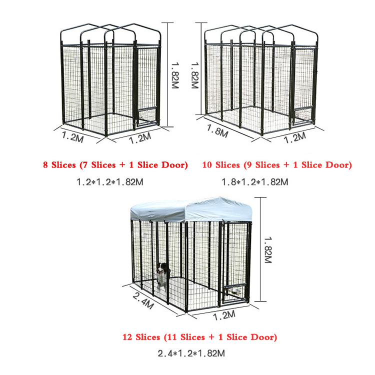 Outdoor Easy Assembly Metal Black Color Yard Wire Fence Pet Cage Large Crate Welded Wire Dog Kennel with Waterproof Cover