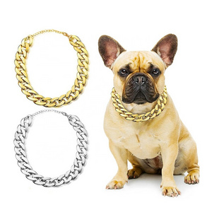 Adjustable Fashionable Luxury and Cool Cuban Metal Golden Silver Plated Pet Necklaces Dog Chain Collar For Cats Dogs Cosplay